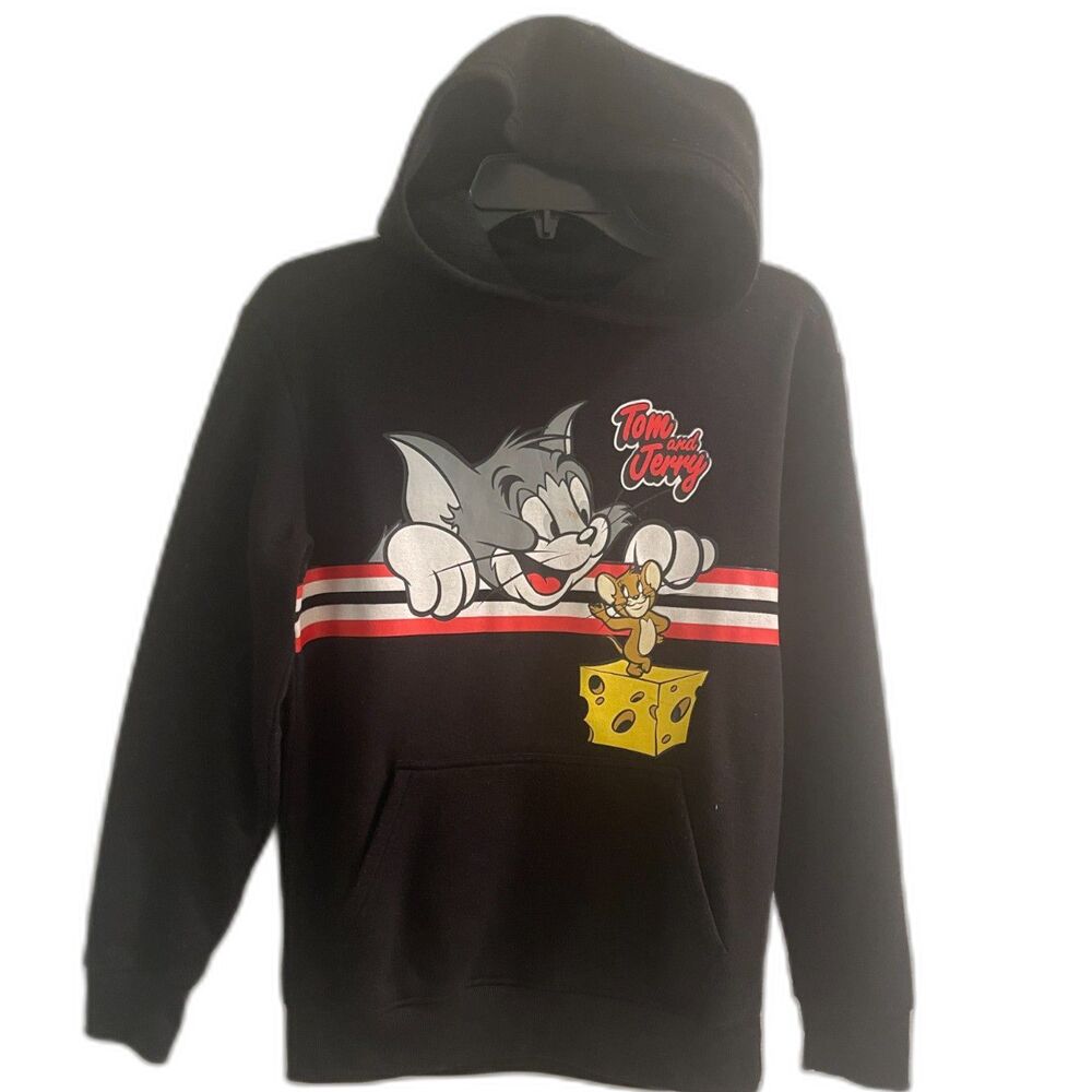 Vintage Southpole Tom & Jerry Black Fleece Graphic Print Pullover Hoodie Boy's L